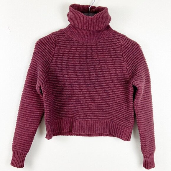 MADEWELL | Side-Button Turtleneck Sweater Thick Chunky Textured Burgundy XXS - Picture 1 of 6
